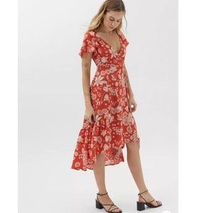 Urban Outfitters Daphne Floral Wrap Dress, Burnt orange & white, Size XS